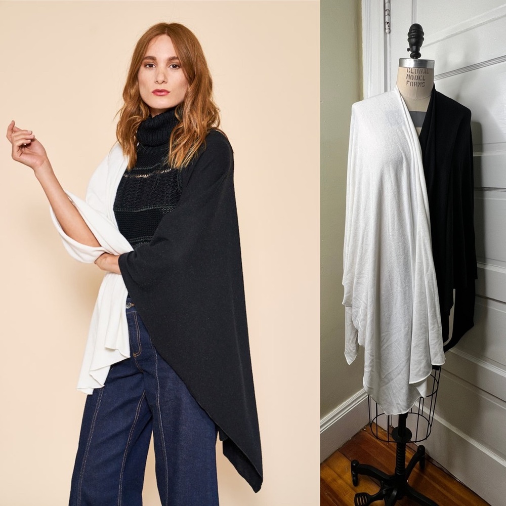 Donni Charm x The Zoe Report Wonder Cape colorblock black white wrap scarf NWT